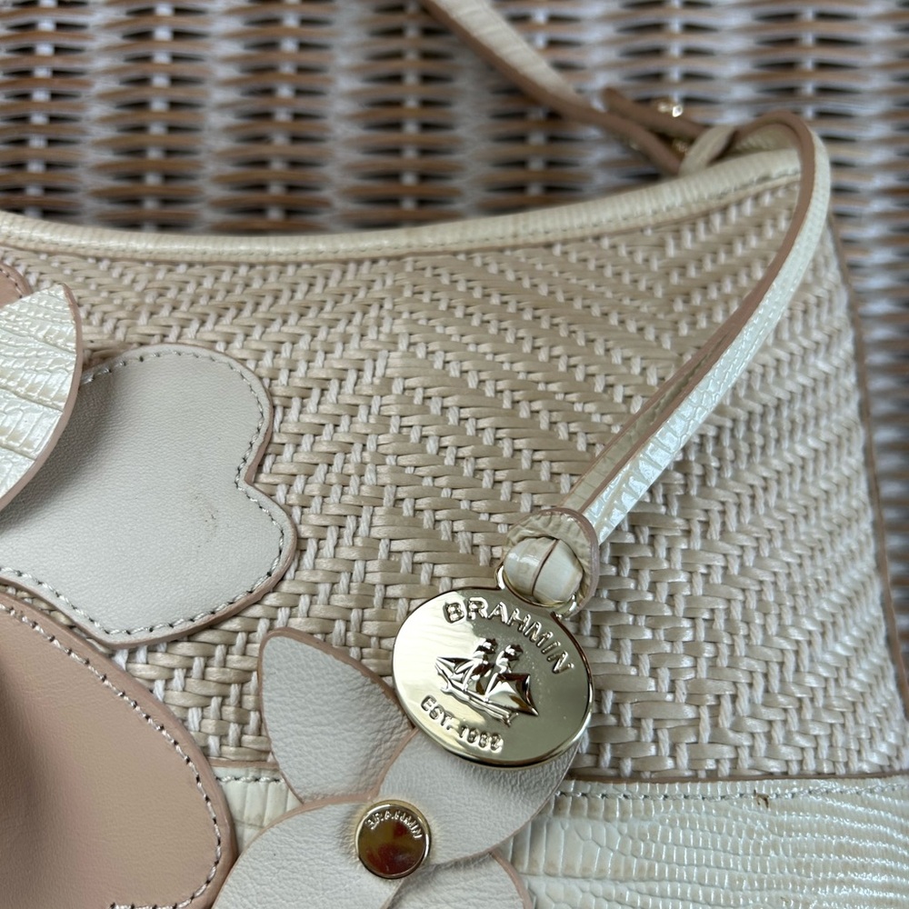 16. Brahmin Anytime Mini Bag in Crème Mairamonte with 3DFlower Motiffs Leather - Picture 5 of 7